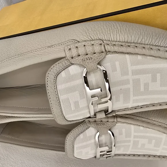 Fendi Cream and Silver Loafers display picture 3